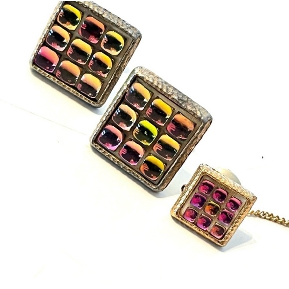 Vintage 60s Glass Dichroic Cuff Link Set - Picture 4 of 8